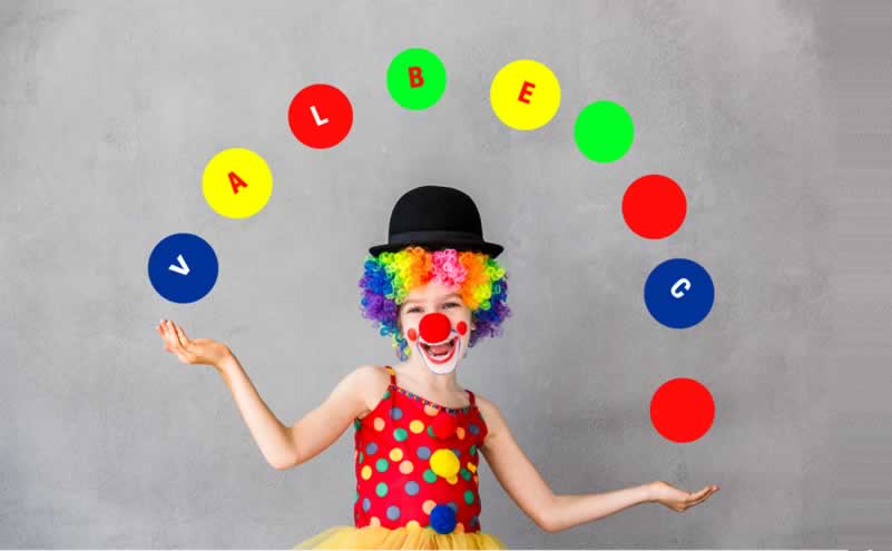 Girl jugling VALBEC balls